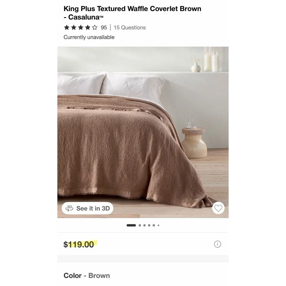 King PLUS Textured Waffle Coverlet Brown- Casaluna NEW